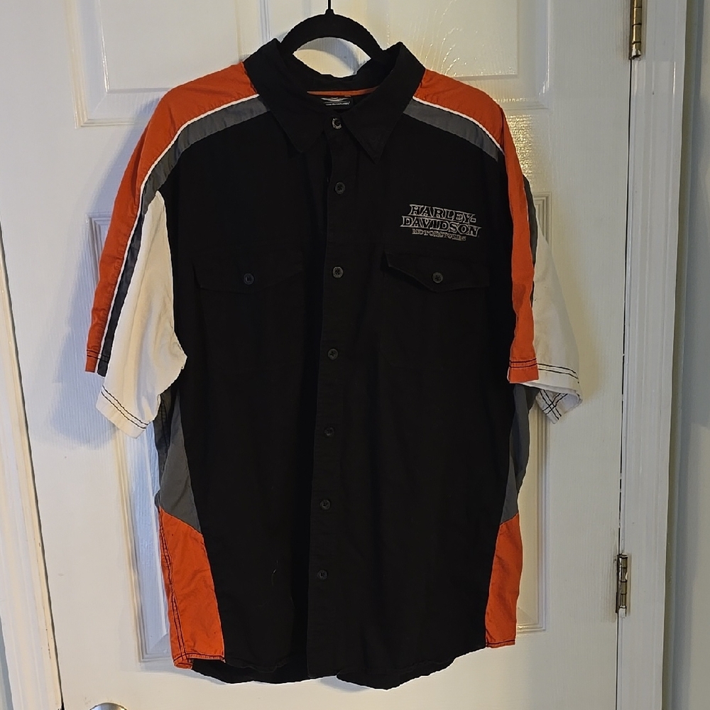 Harley-Davidson Men's Black and Orange Shirt